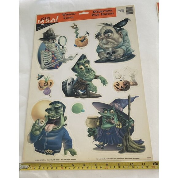 Vtg Fall Halloween Vinyl Window Clings Lot 5 Pumpkin Witch Cat Ghost Decor - Picture 7 of 16